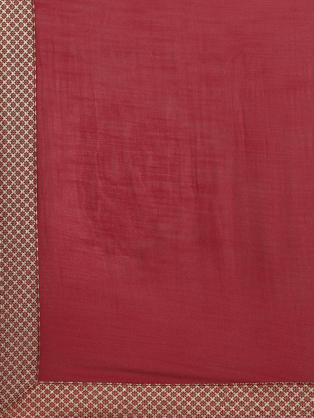 Maroon Solid Chiffon Saree