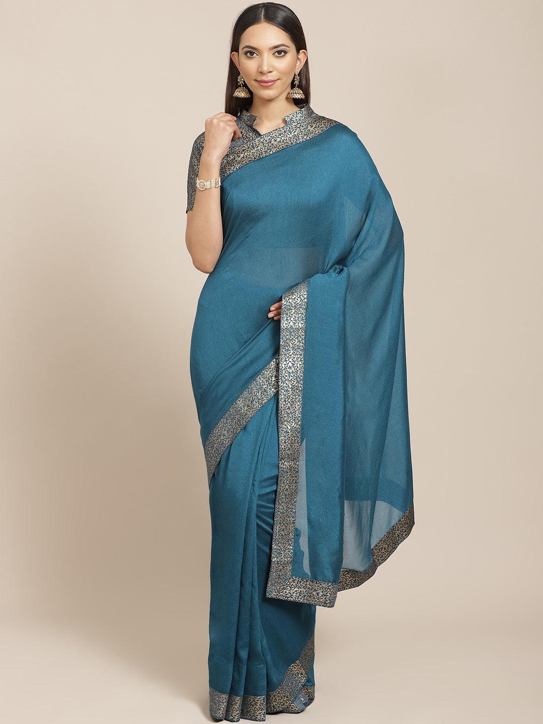 Blue Solid Chiffon Saree