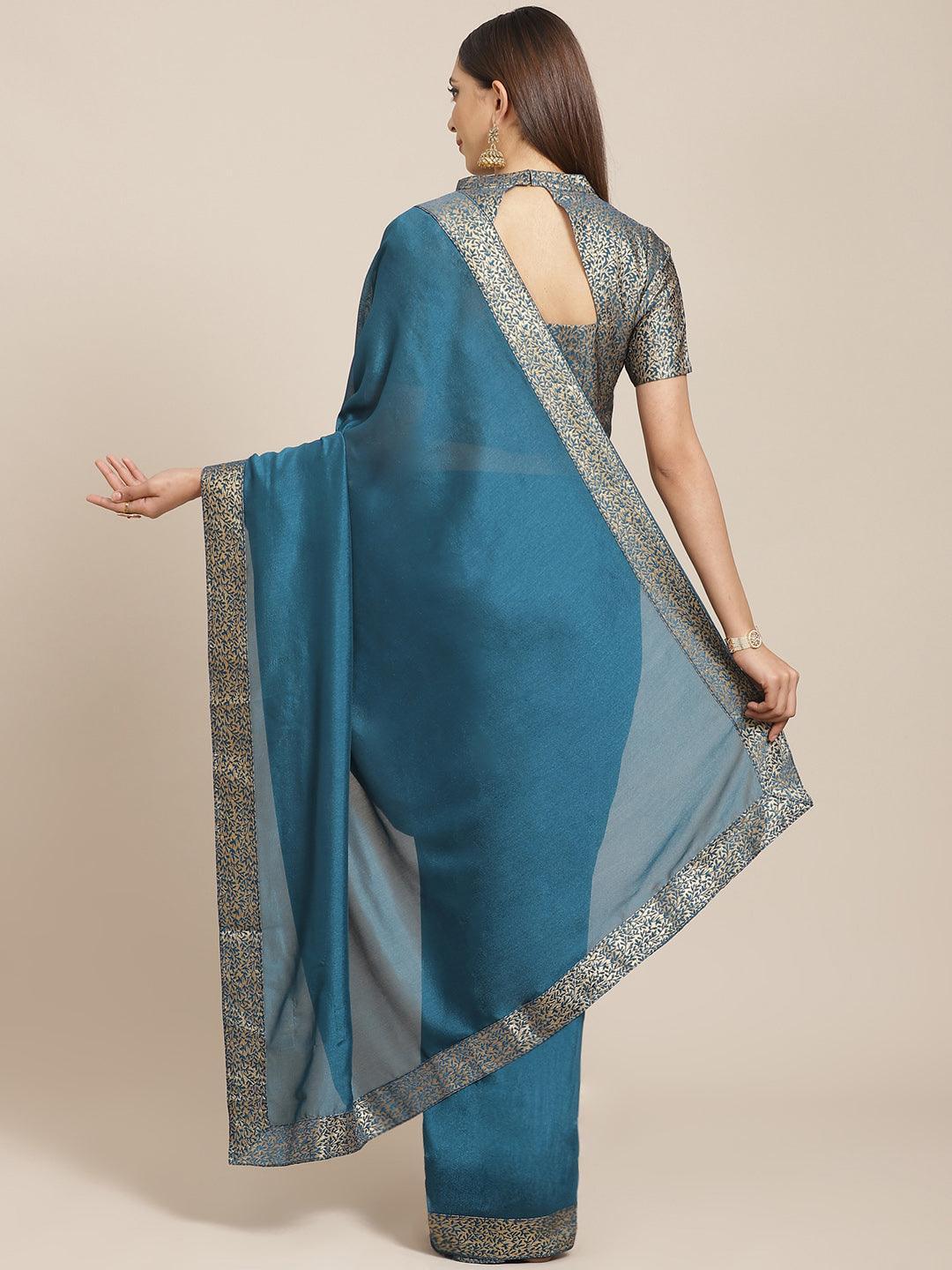 Blue Solid Chiffon Saree