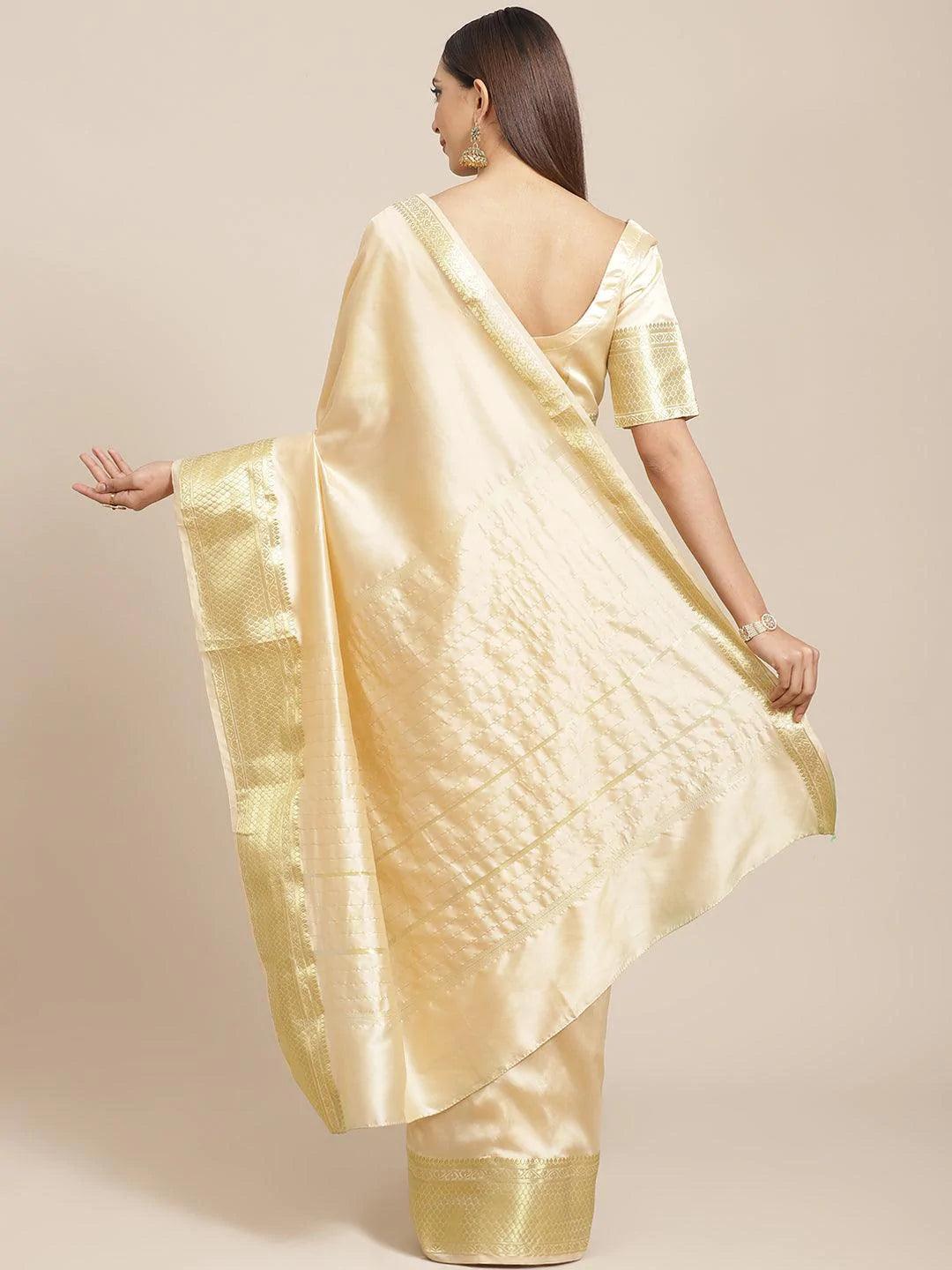 Beige Solid Silk Blend Saree