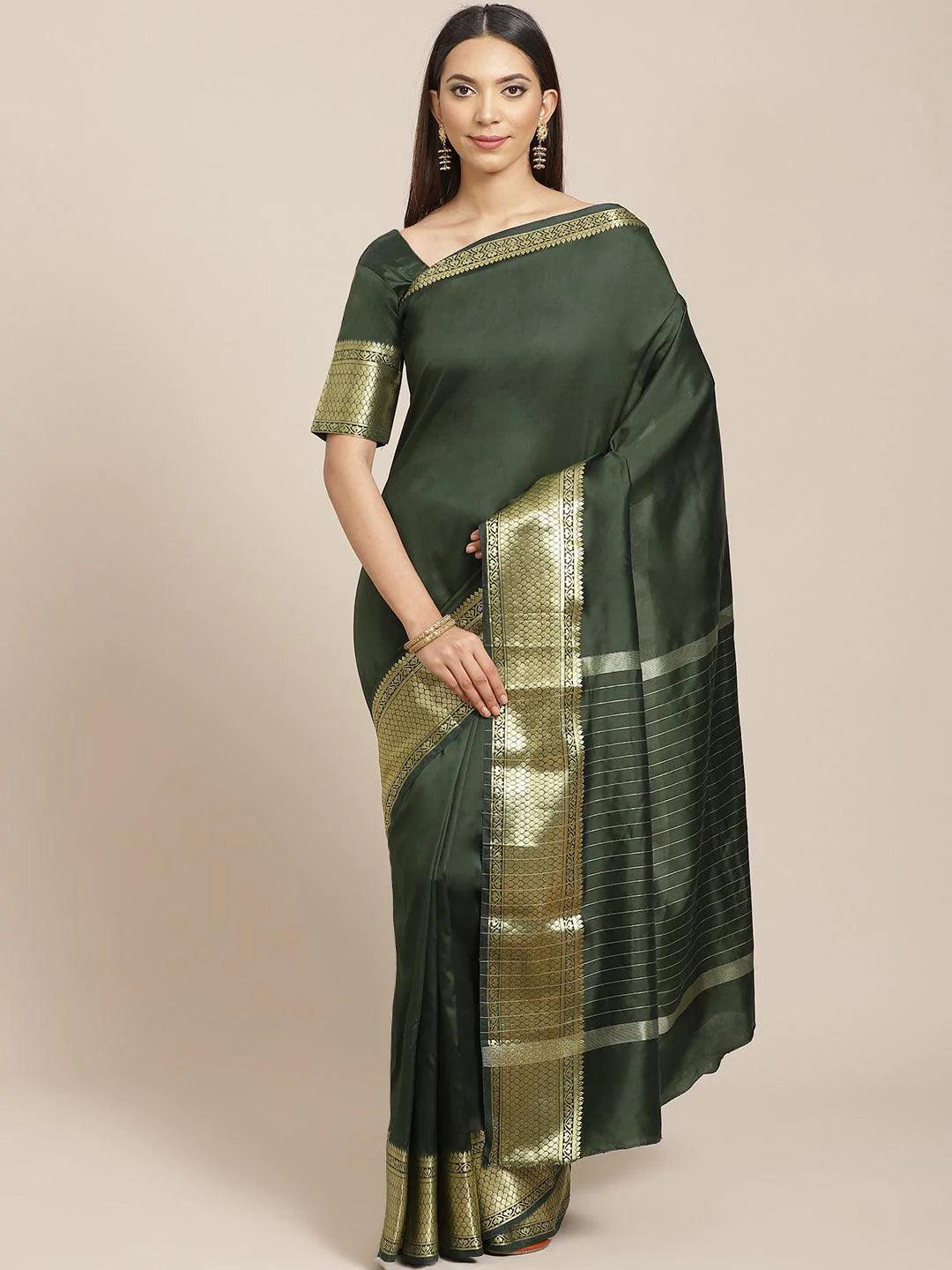 Olive Solid Silk Blend Saree