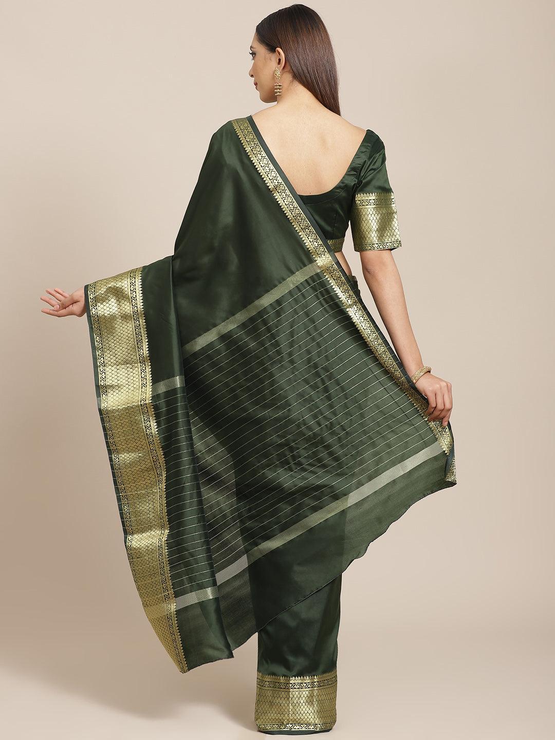 Olive Solid Silk Blend Saree