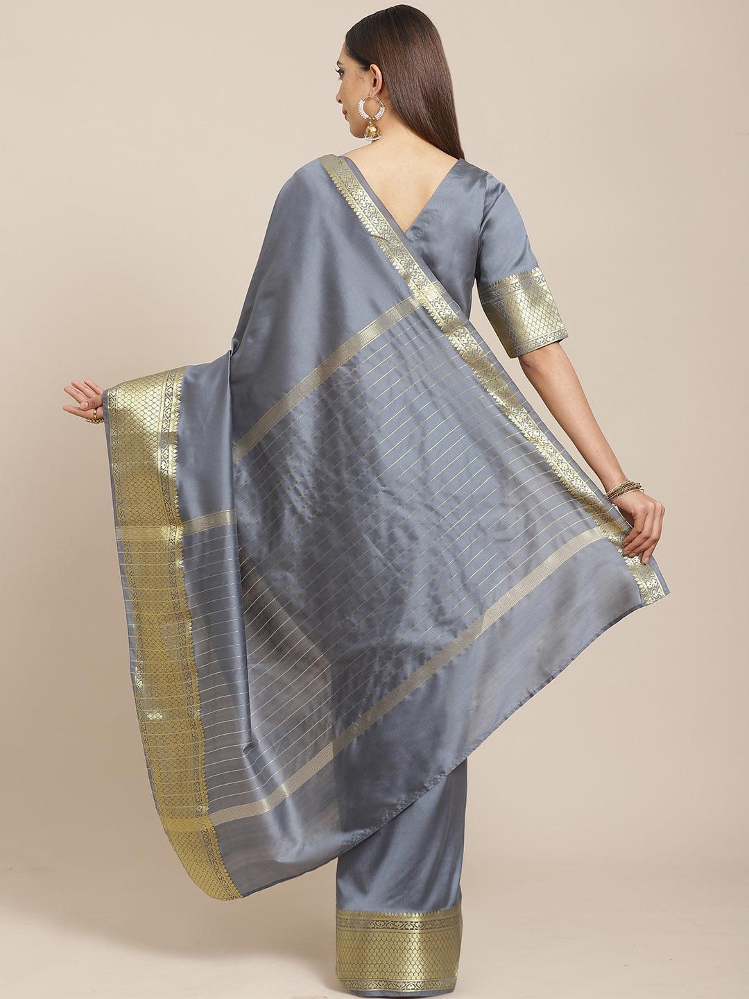 Grey Solid Silk Blend Saree