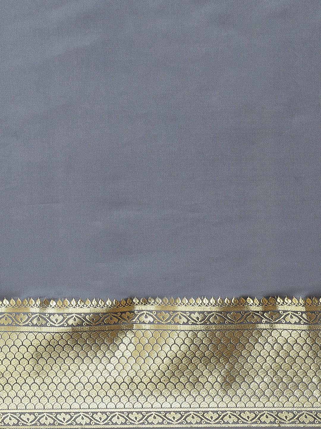 Grey Solid Silk Blend Saree