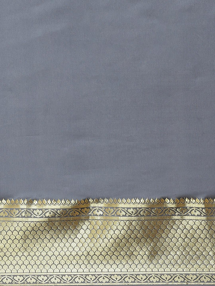 Grey Solid Silk Blend Saree - ShopLibas