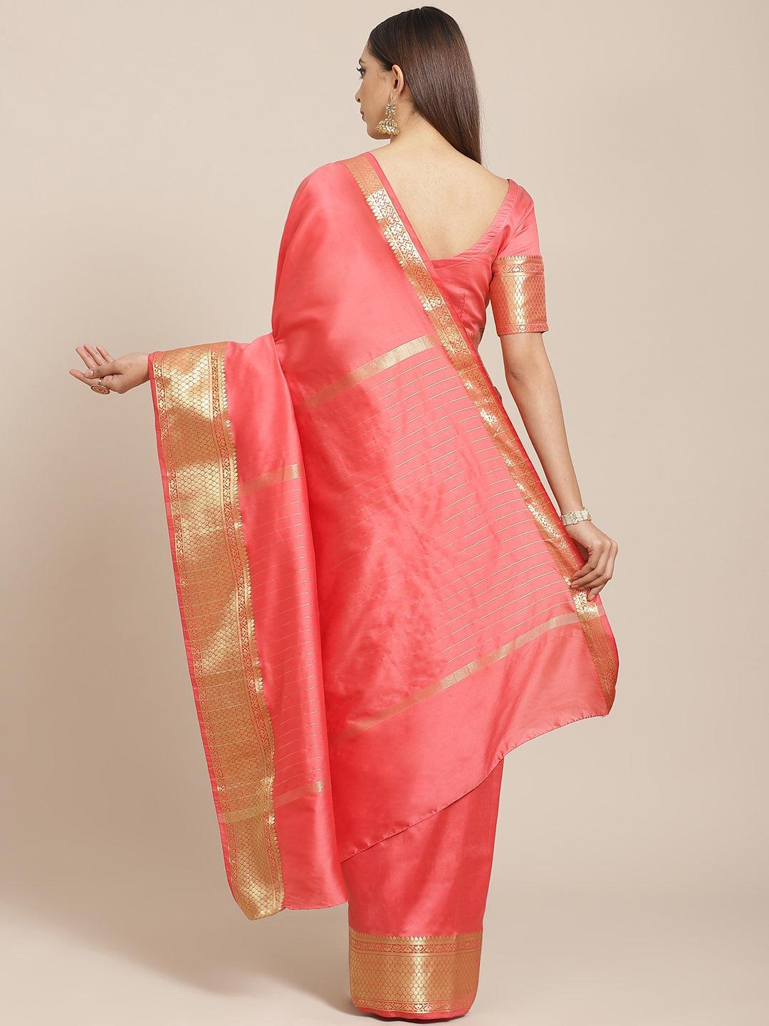 Pink Solid Silk Blend Saree