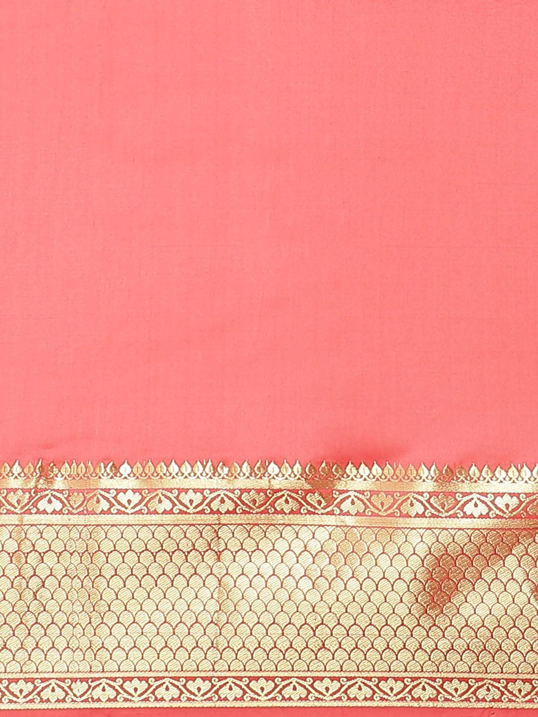 Pink Solid Silk Blend Saree