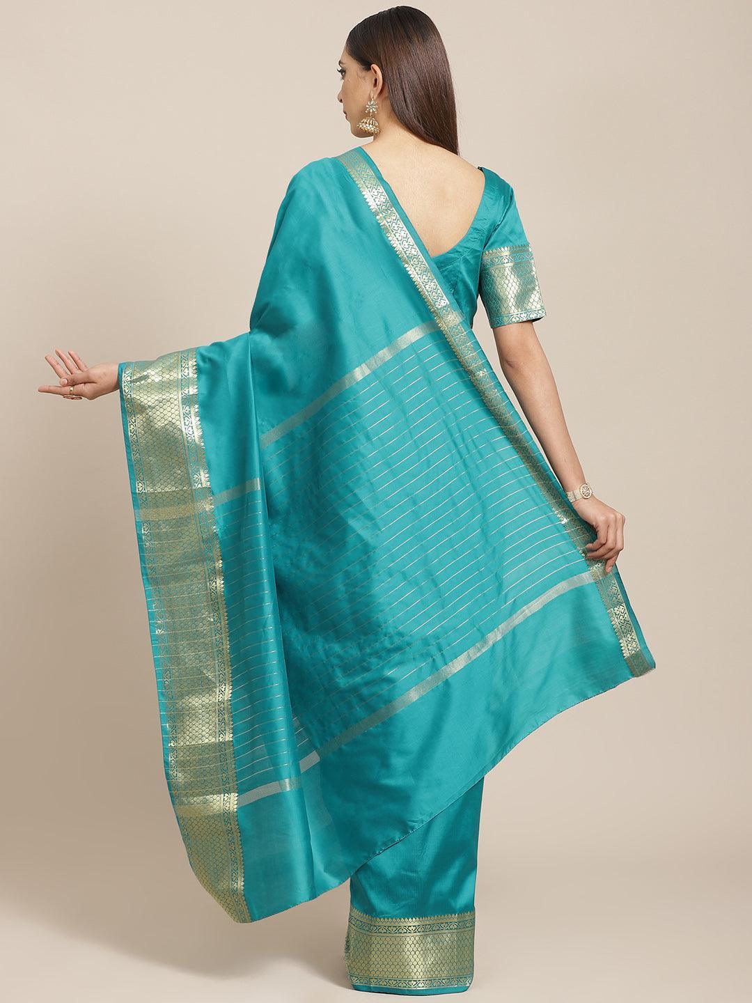 Blue Solid Silk Blend Saree