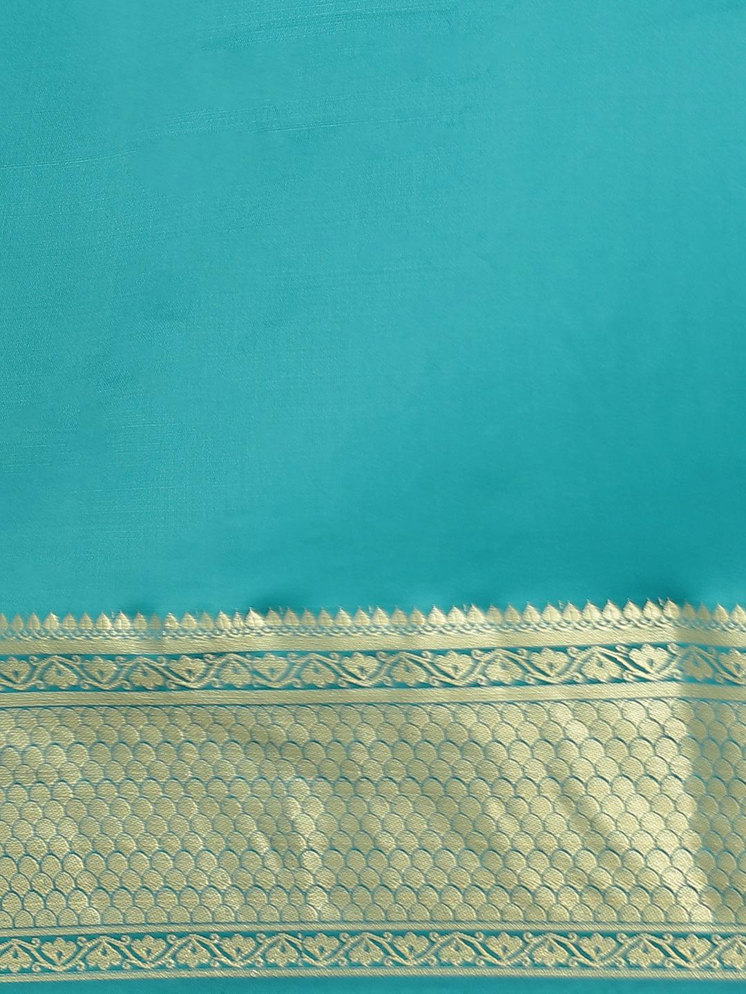 Blue Solid Silk Blend Saree