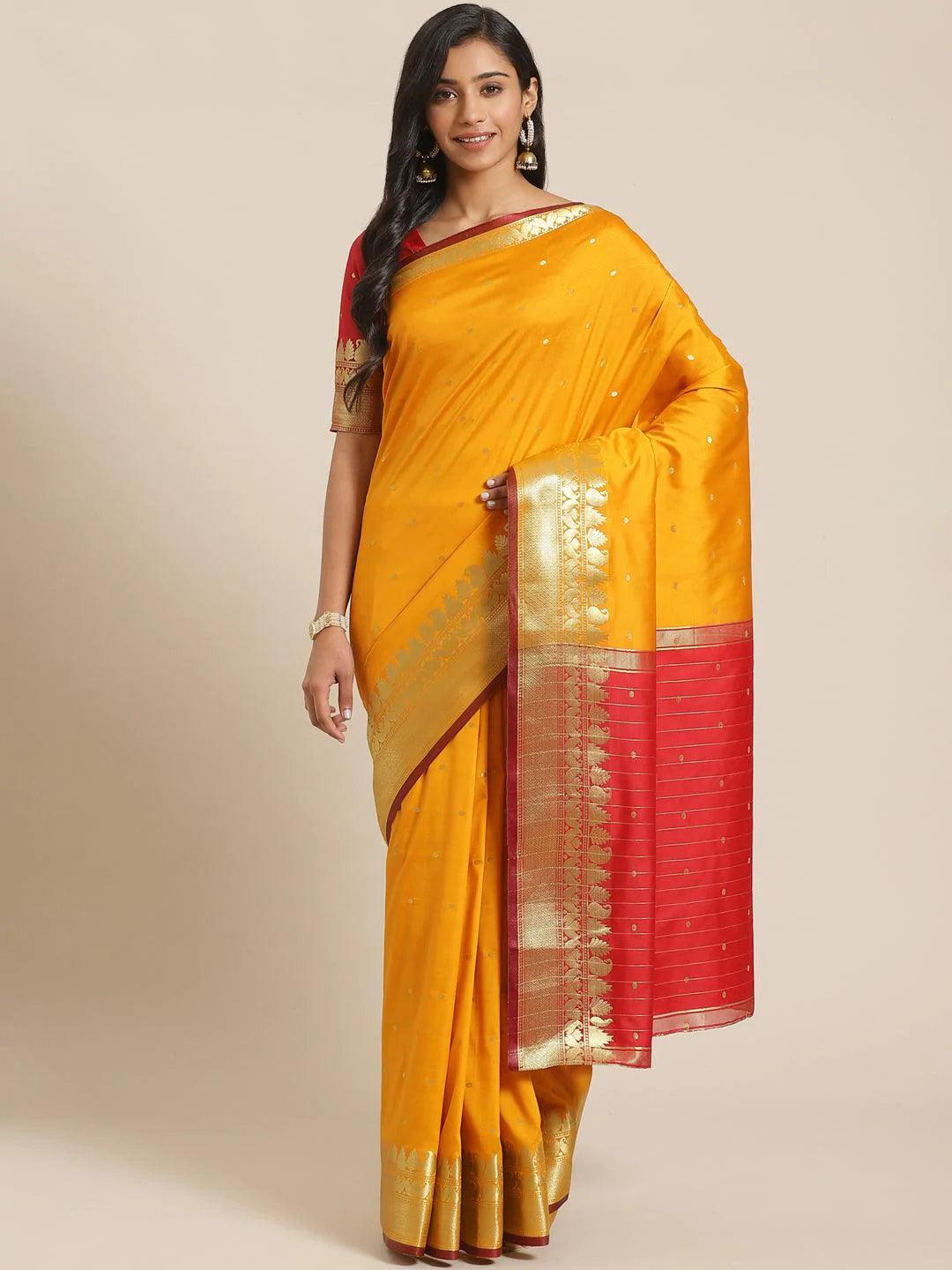 Orange Woven Design Silk Saree - ShopLibas