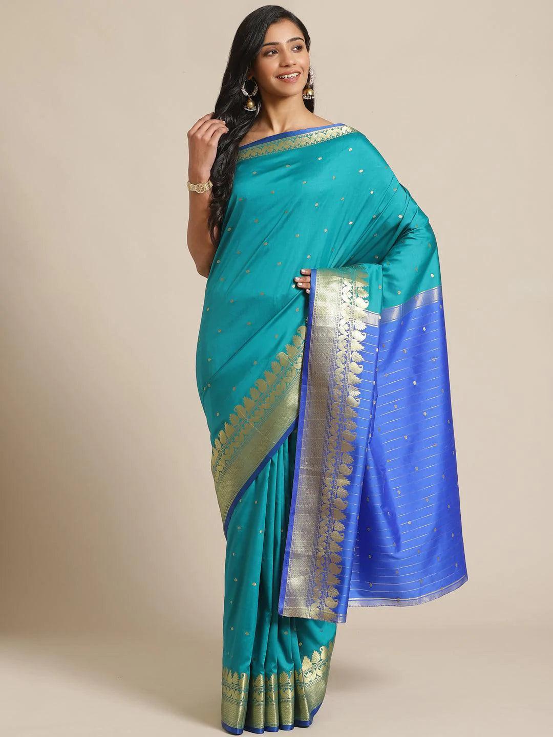 Green Woven Design Silk Saree