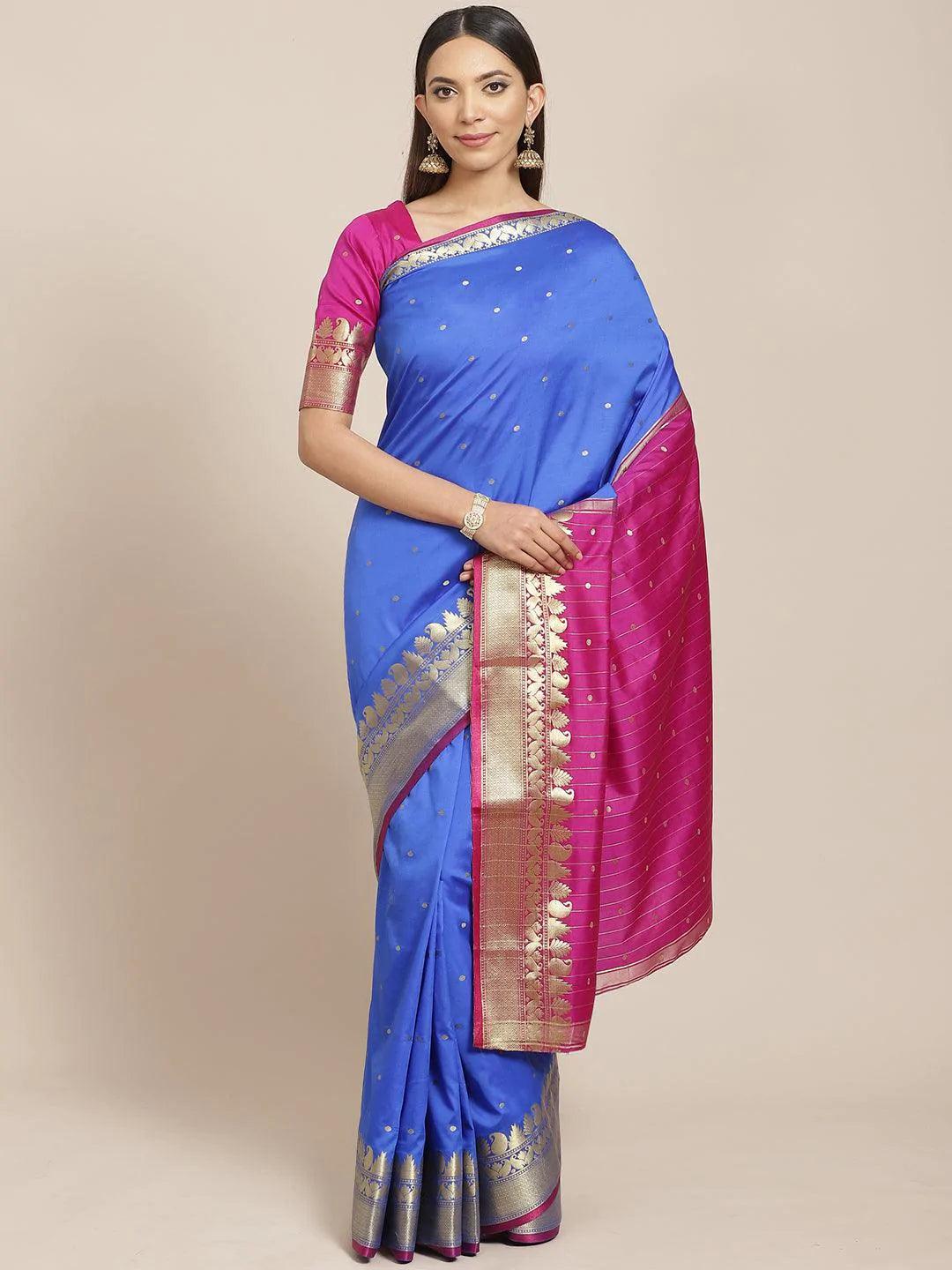 Blue Woven Design Silk Saree - ShopLibas