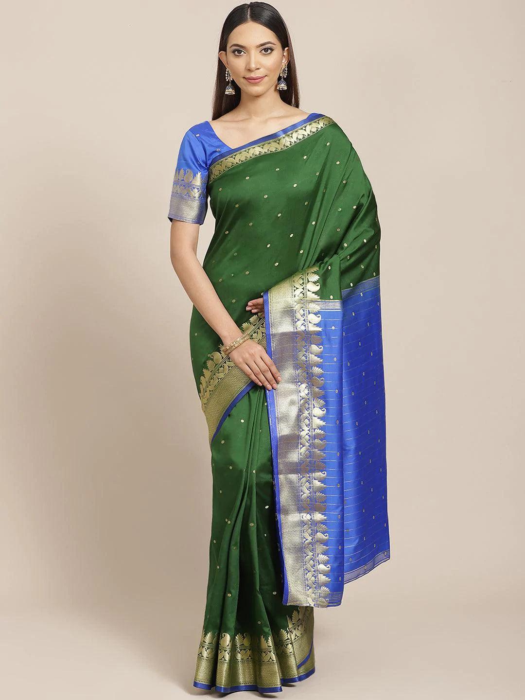 Green Woven Design Silk Saree