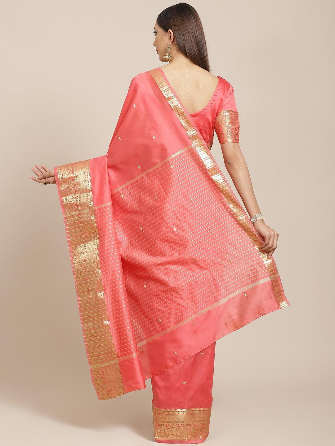 Pink Woven Design Silk Blend Saree