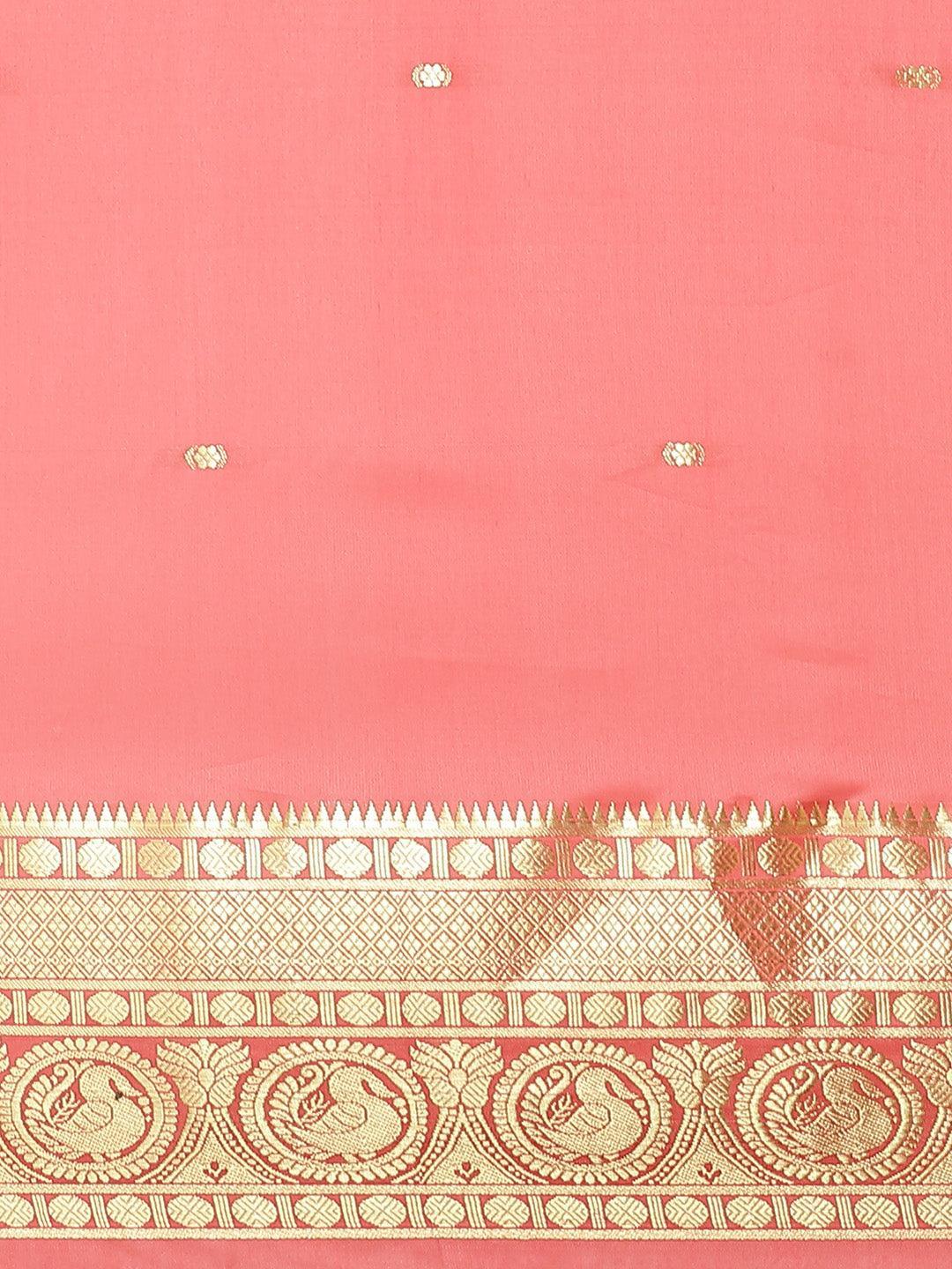 Pink Woven Design Silk Blend Saree - ShopLibas