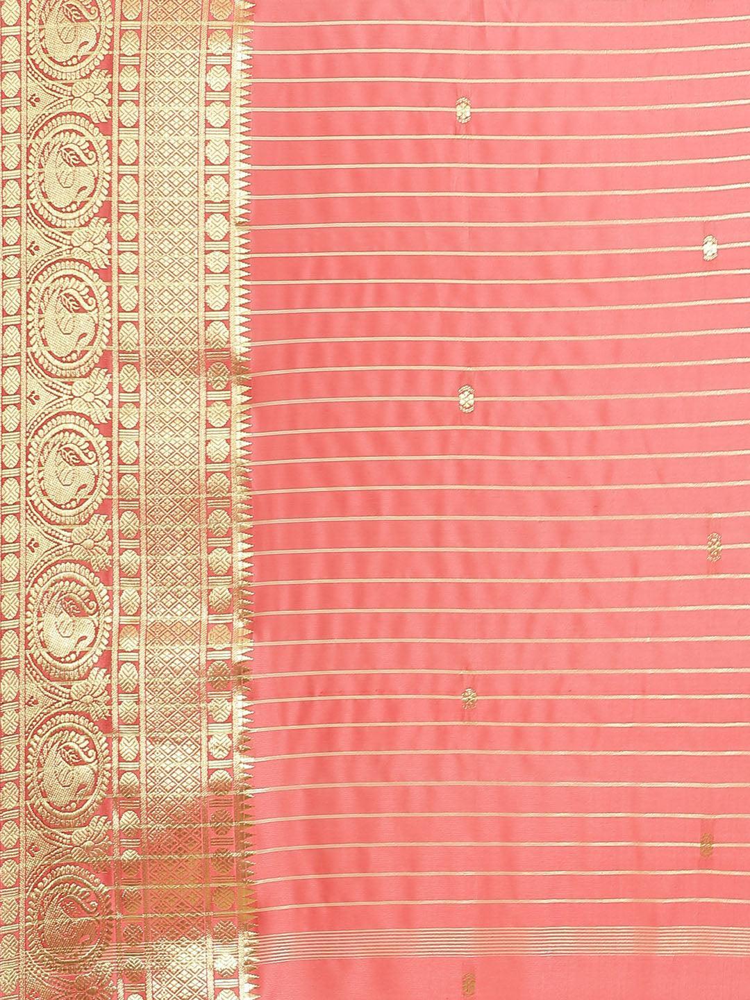 Pink Woven Design Silk Blend Saree