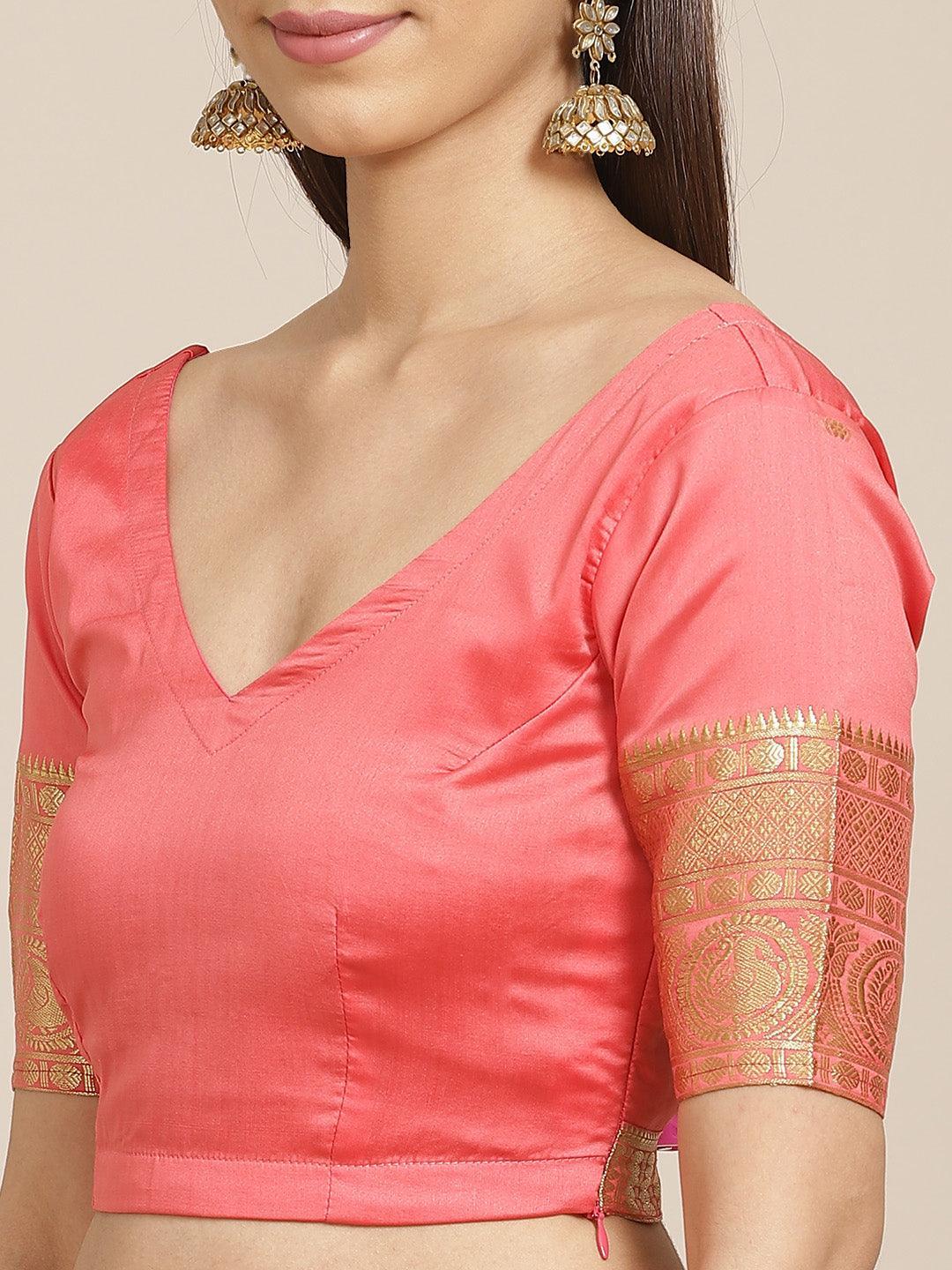 Pink Woven Design Silk Blend Saree