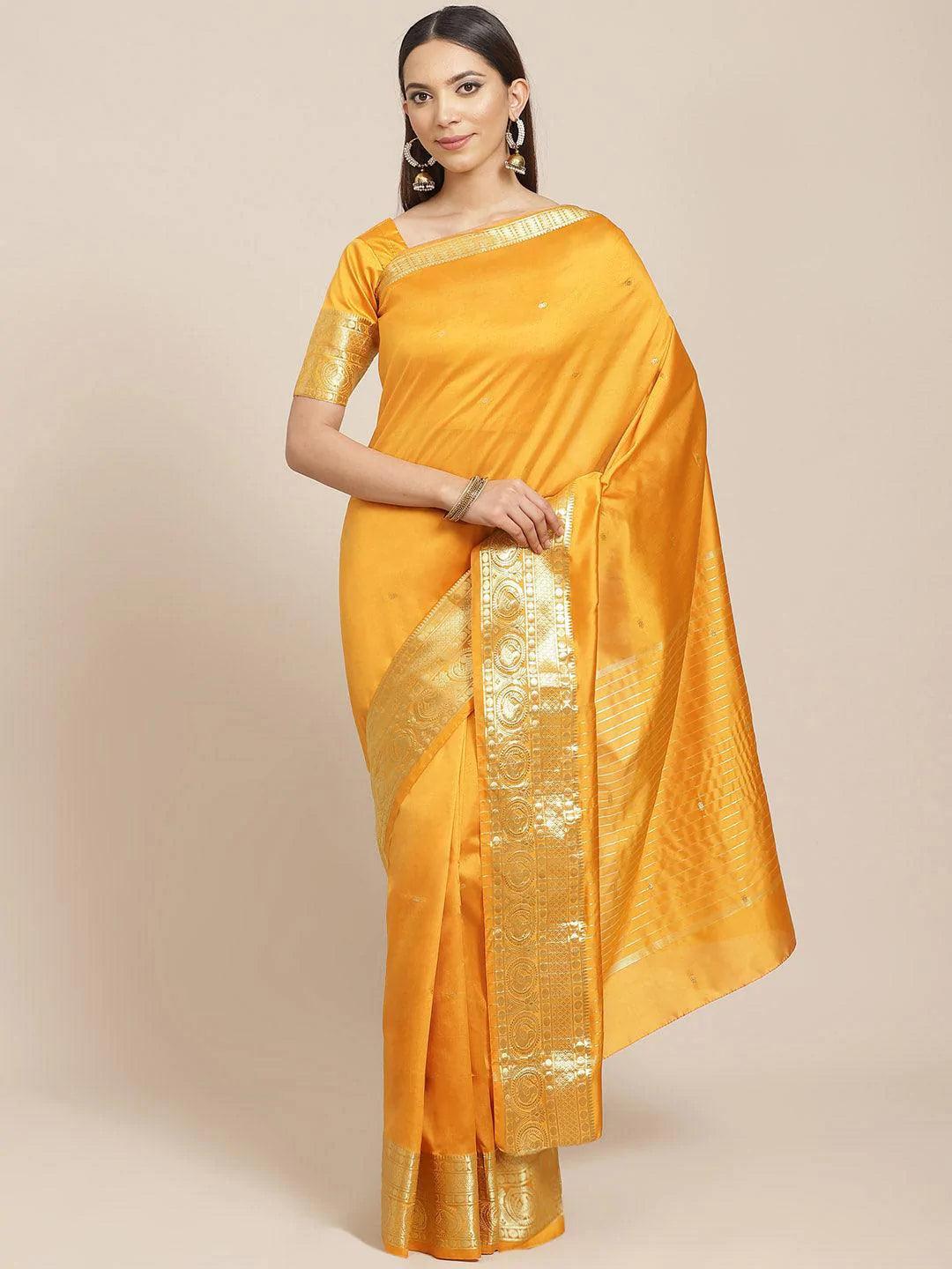 Orange Woven Design Silk Blend Saree - ShopLibas