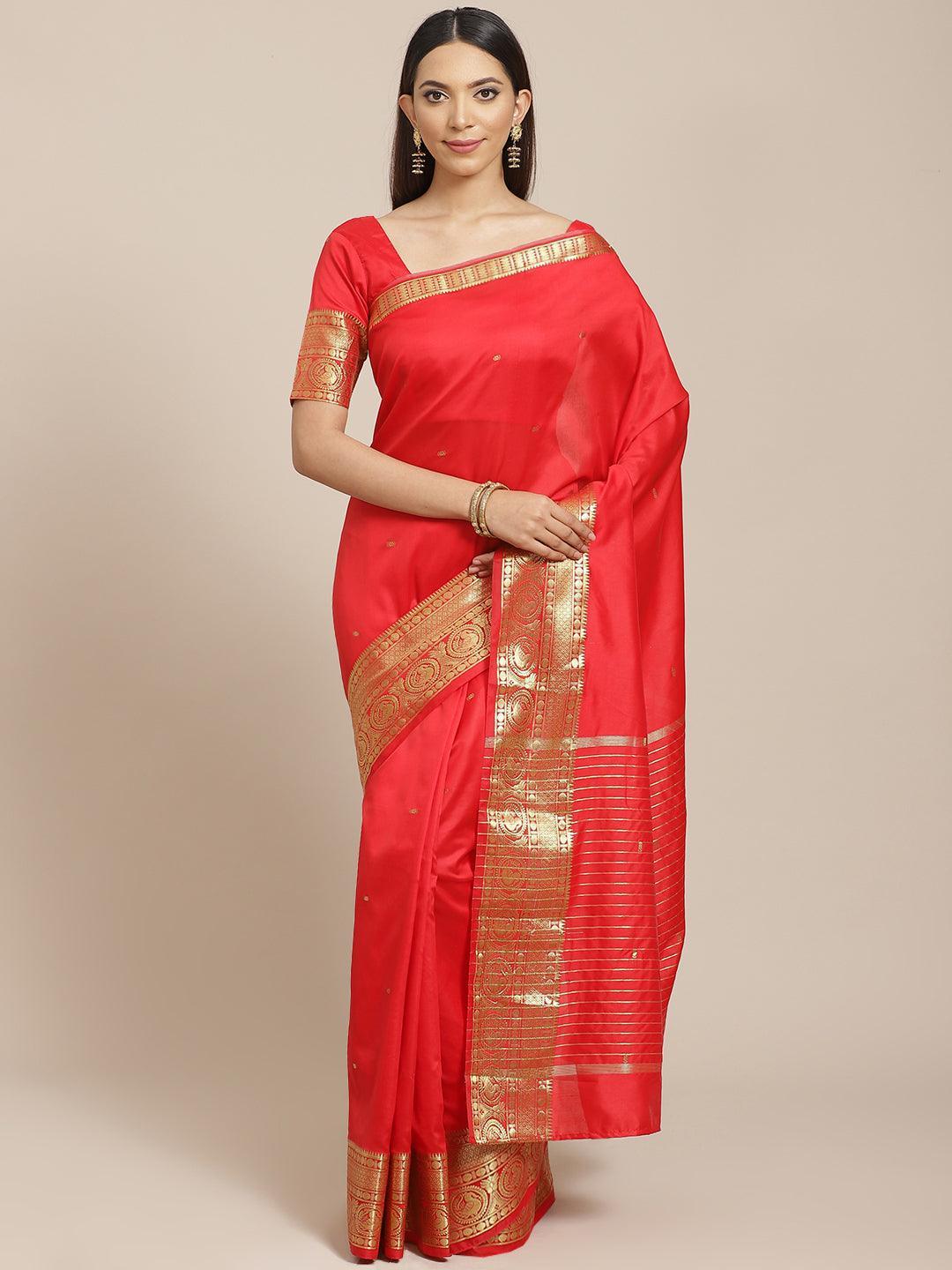 Red Woven Design Silk Blend Saree