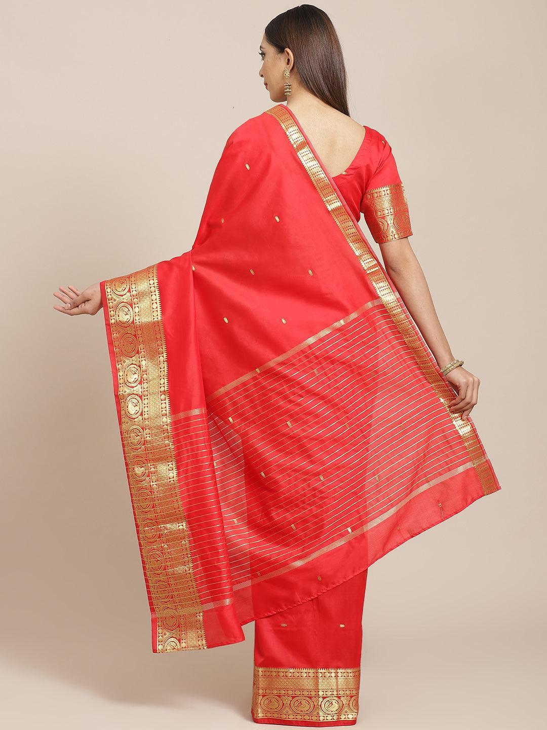 Red Woven Design Silk Blend Saree - ShopLibas