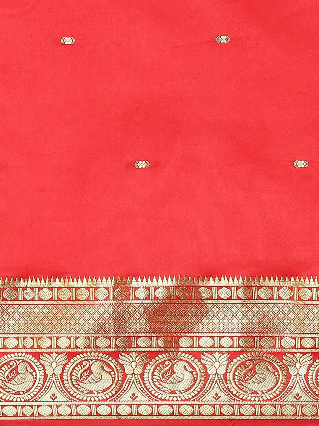 Red Woven Design Silk Blend Saree