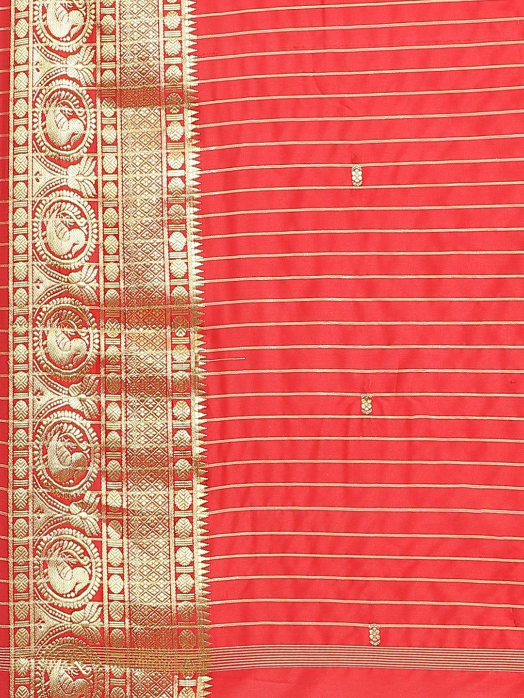 Red Woven Design Silk Blend Saree - ShopLibas