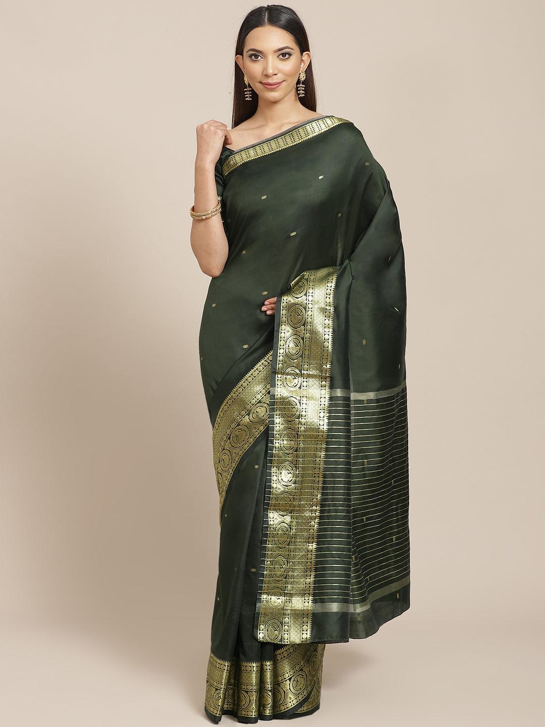 Olive Woven Design Silk Blend Saree