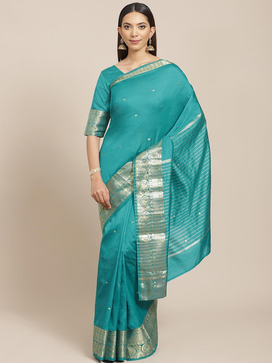 Blue Woven Design Silk Blend Saree