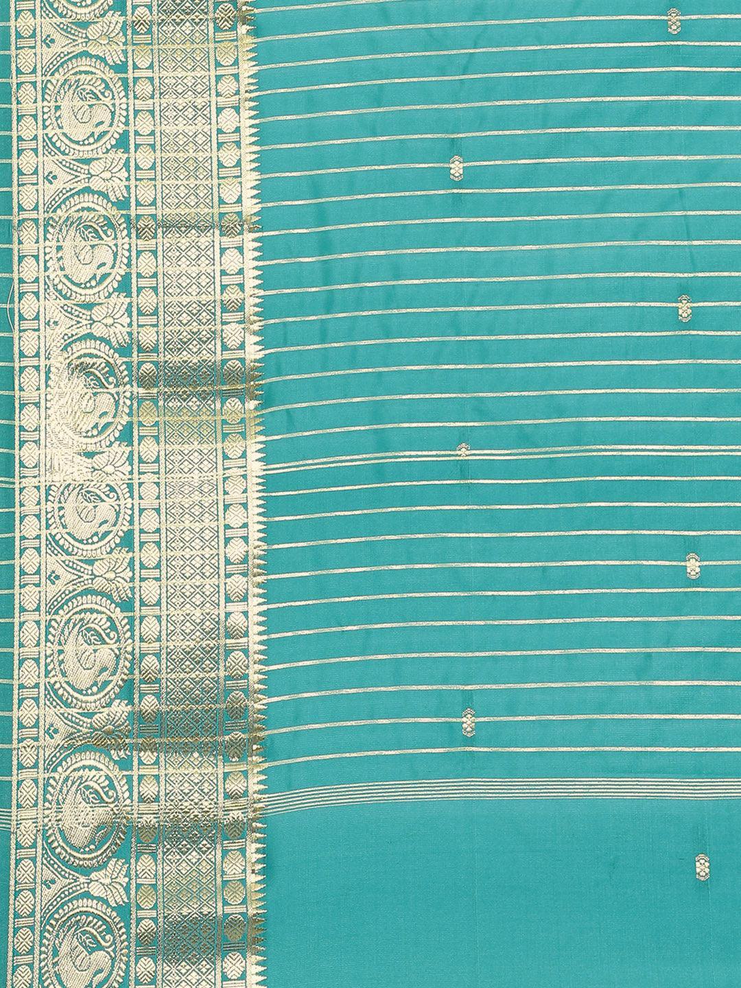 Blue Woven Design Silk Blend Saree - ShopLibas