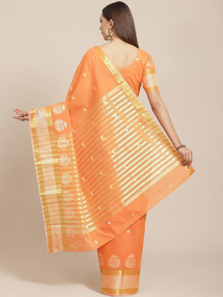 Orange Woven Design Cotton Saree - ShopLibas