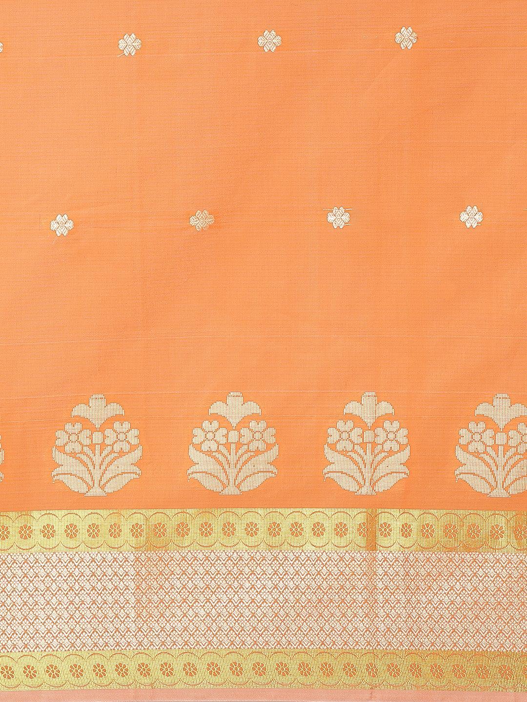 Orange Woven Design Cotton Saree - ShopLibas