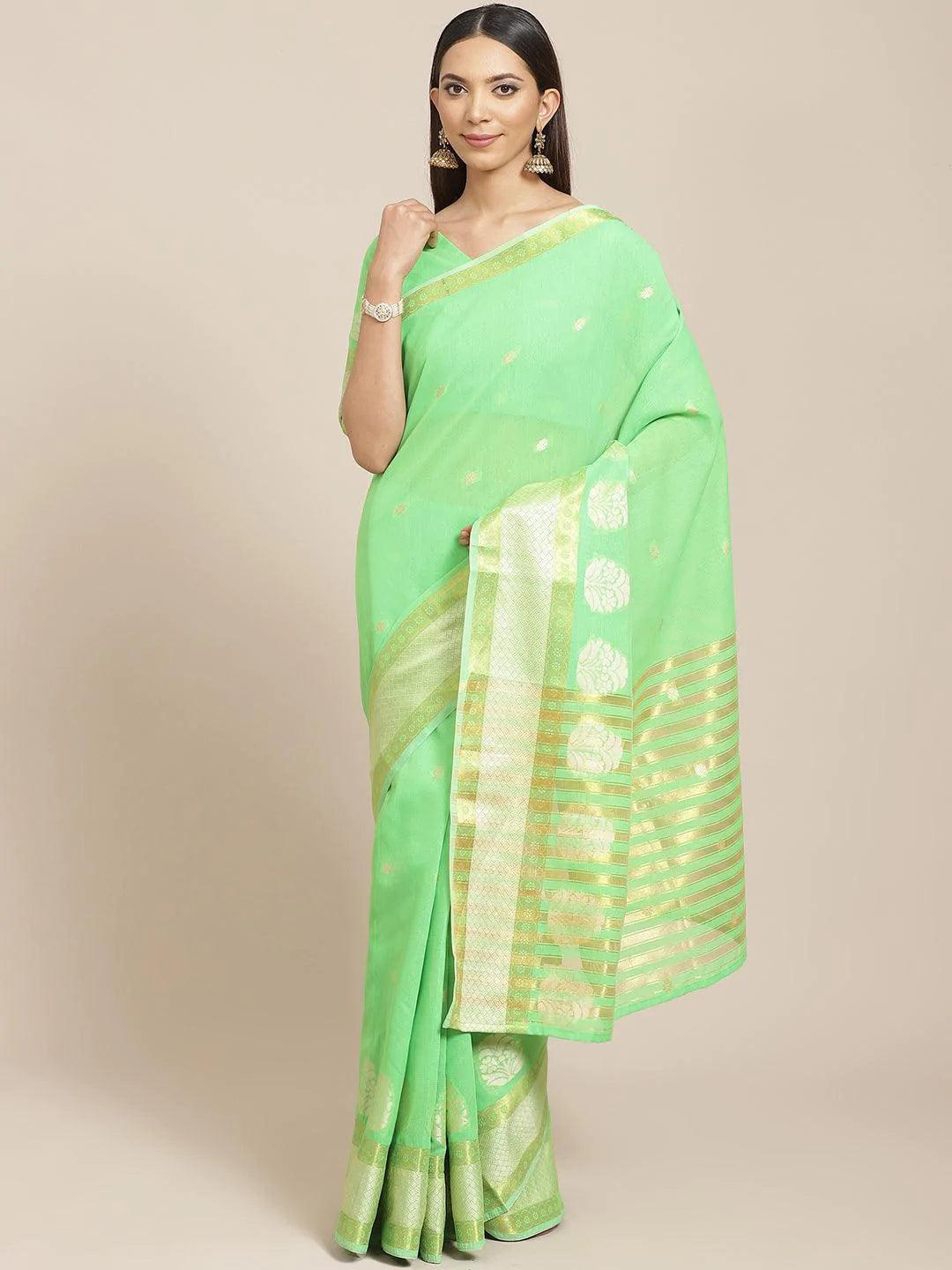 Green Woven Design Cotton Saree