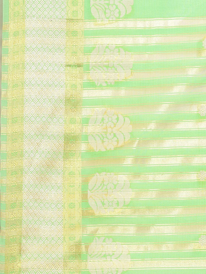 Green Woven Design Cotton Saree - ShopLibas