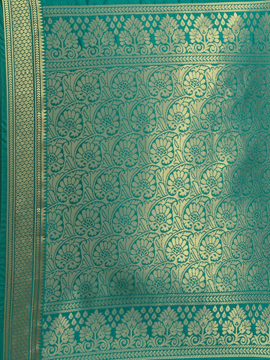 Green Solid Silk Blend Saree