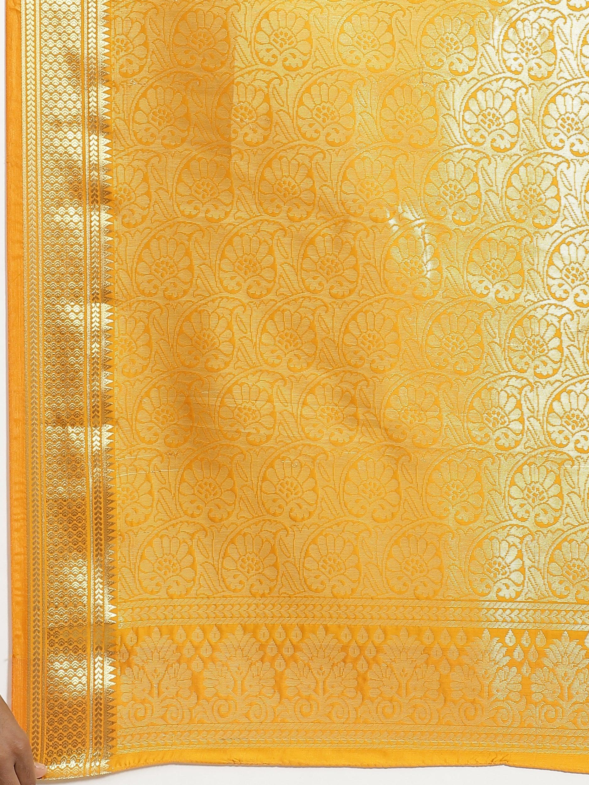 Yellow Solid Silk Blend Saree