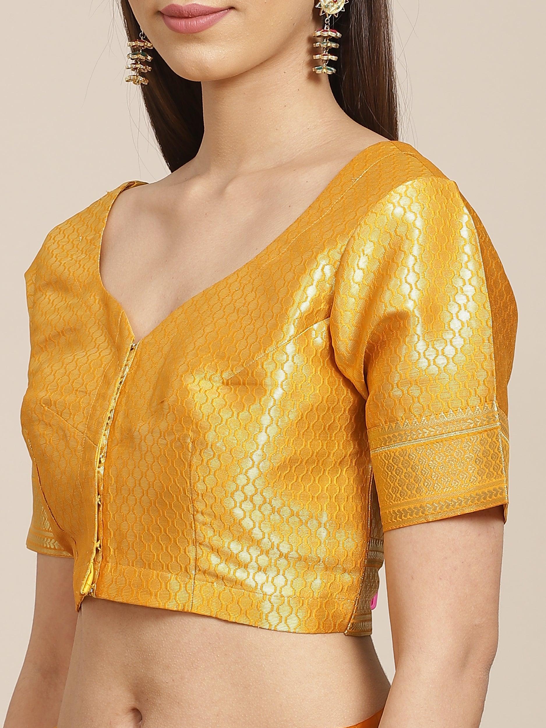 Yellow Solid Silk Blend Saree