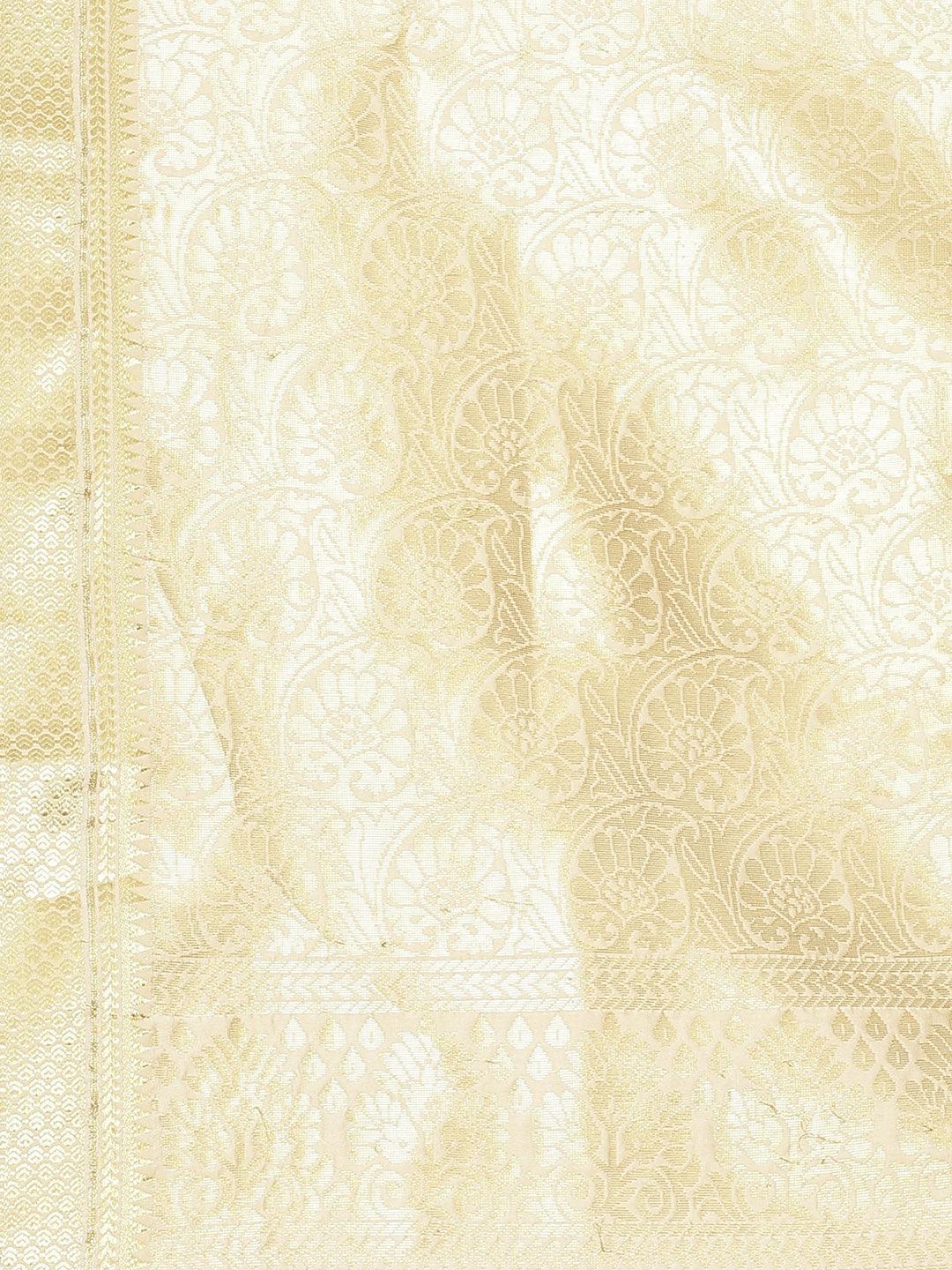 Beige Solid Silk Blend Saree