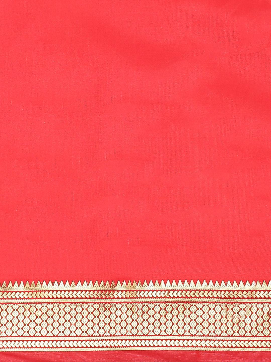 Red Solid Silk Blend Saree