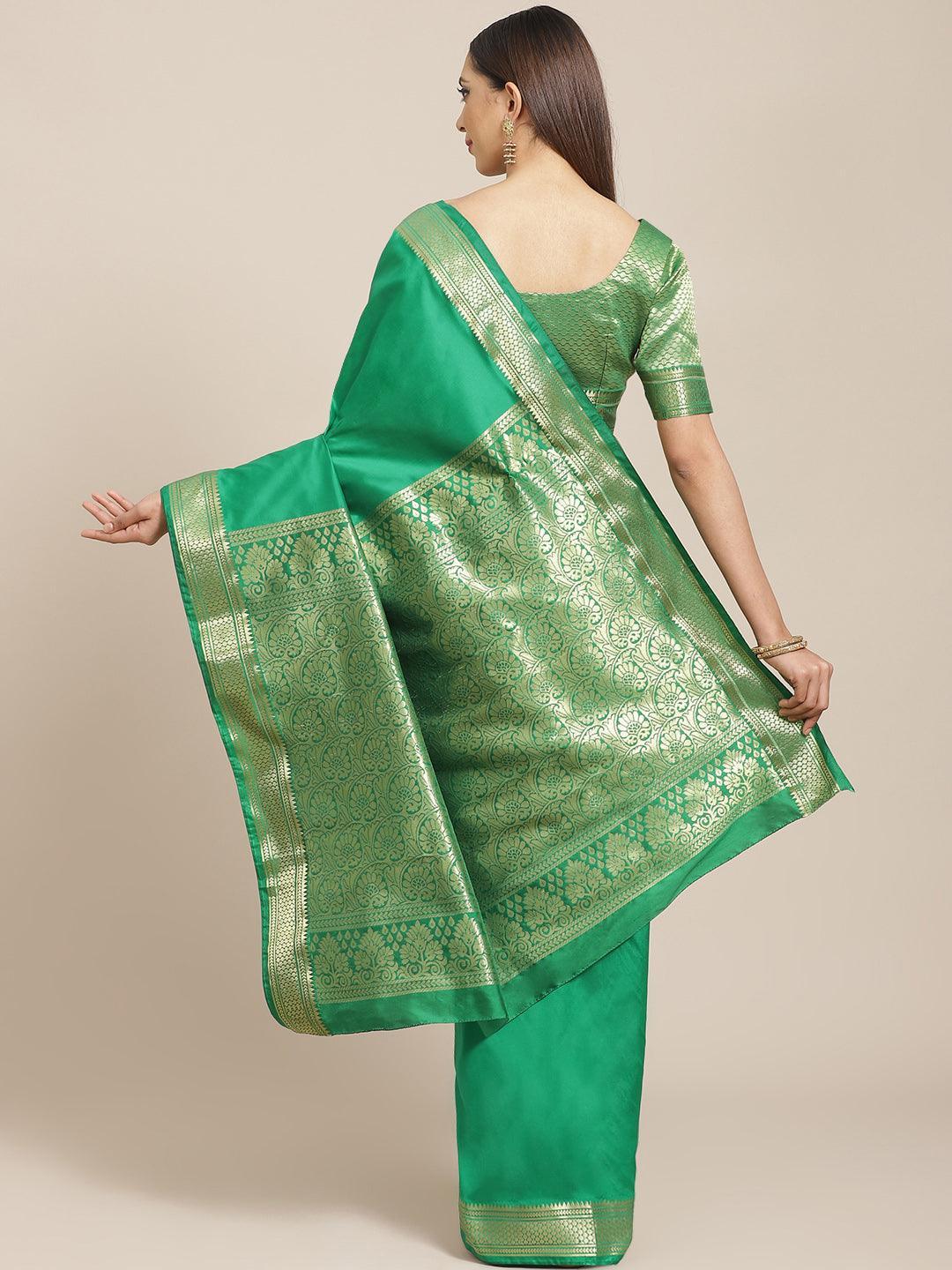 Green Solid Silk Blend Saree