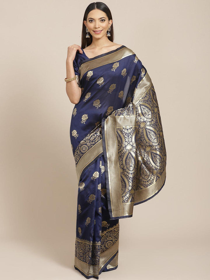 Blue Woven Design Brocade Saree - ShopLibas