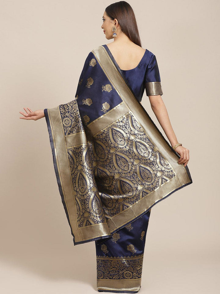 Blue Woven Design Brocade Saree - ShopLibas