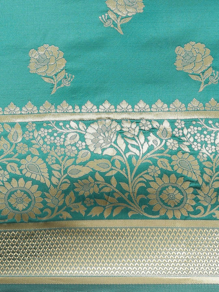 Green Woven Design Brocade Saree - ShopLibas