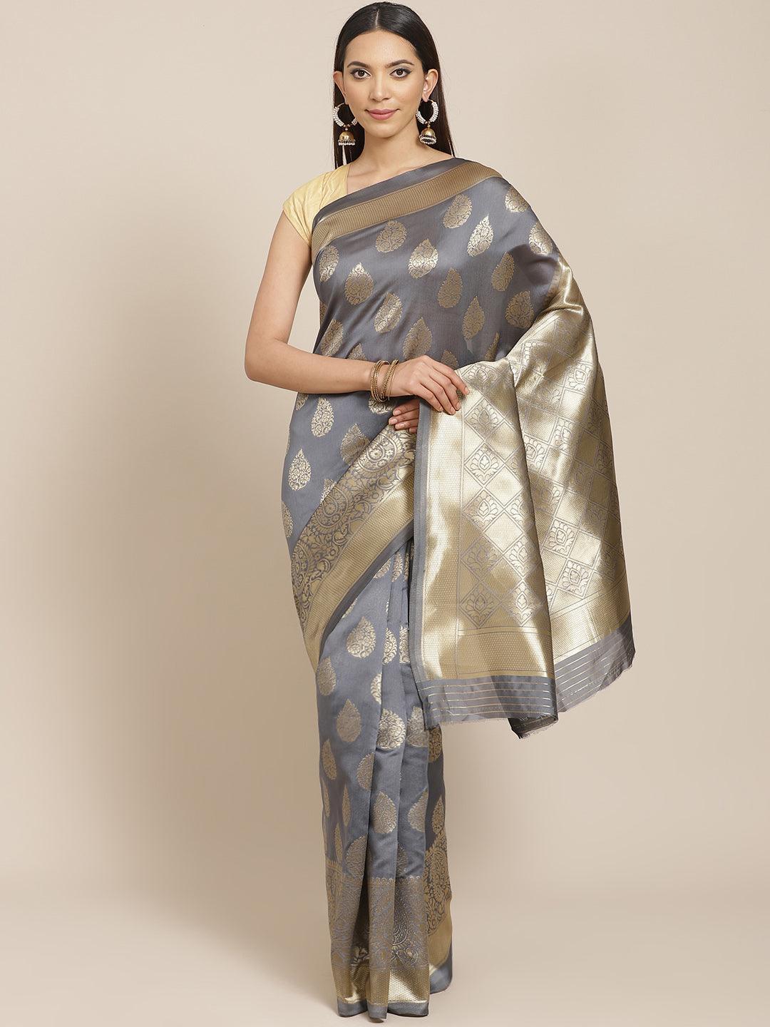 Grey Woven Design Silk Blend Saree