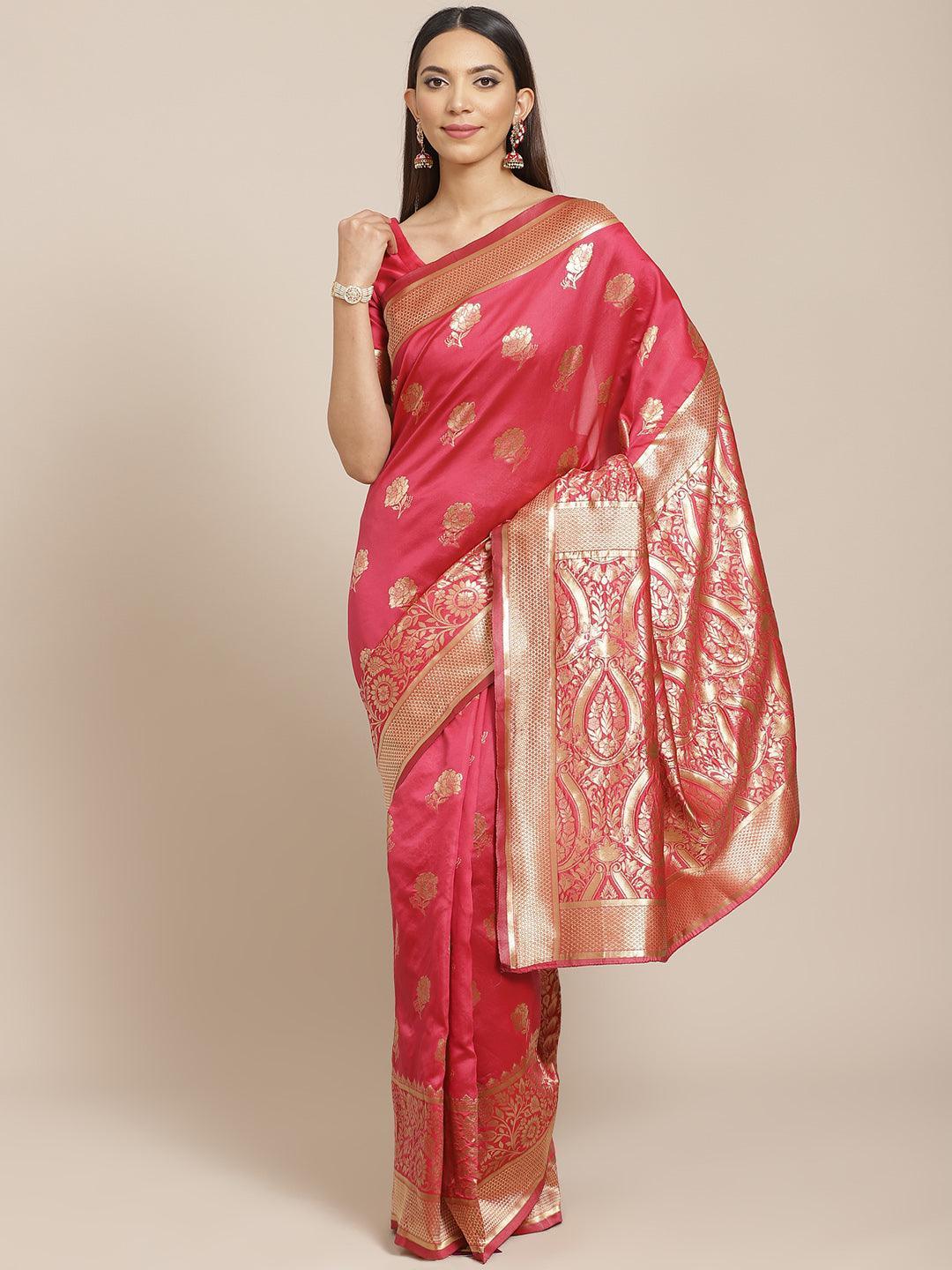 Pink Woven Design Brocade Saree