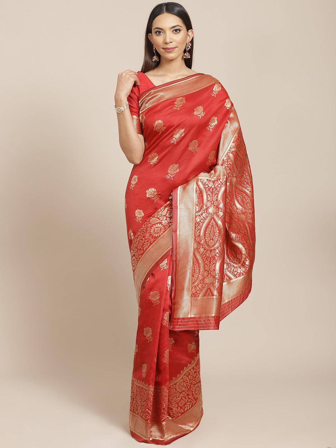 Red Woven Design Brocade Saree