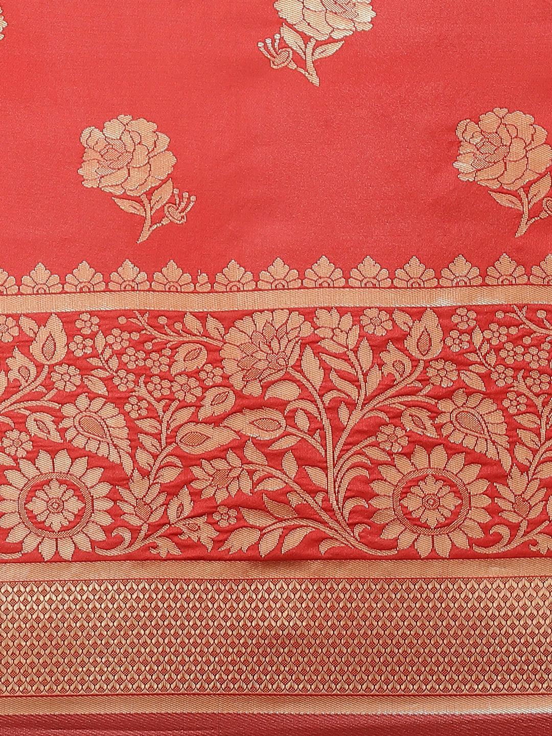 Red Woven Design Brocade Saree