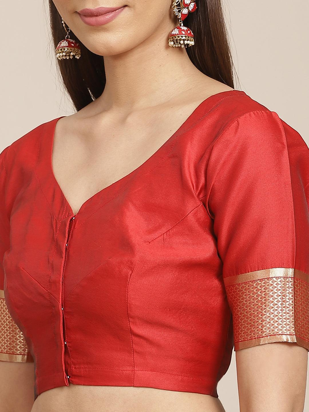 Red Woven Design Brocade Saree