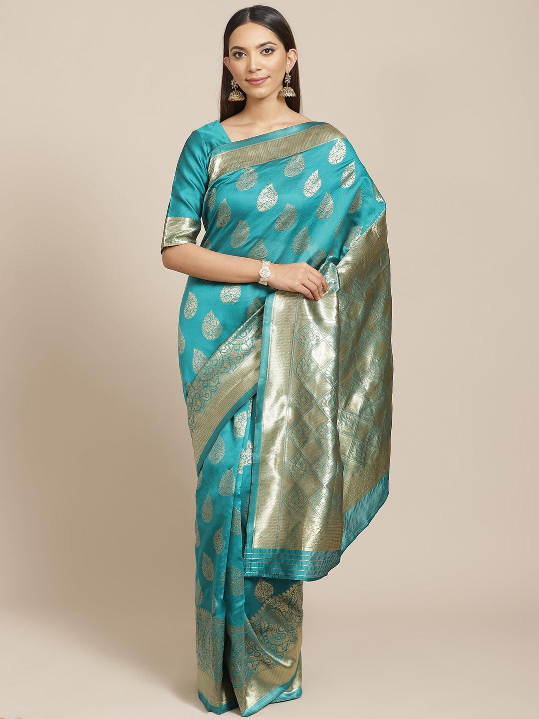 Green Printed Brocade Saree