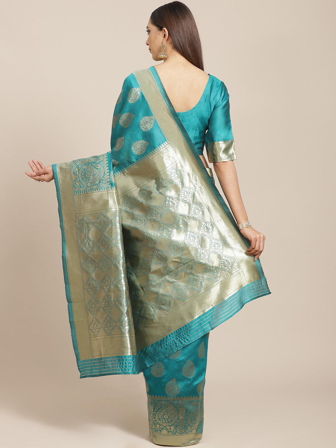 Green Printed Brocade Saree