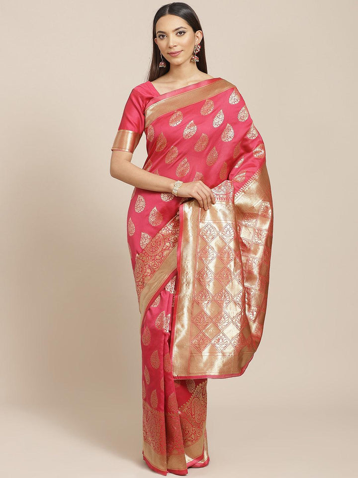 Blue Printed Brocade Saree - ShopLibas